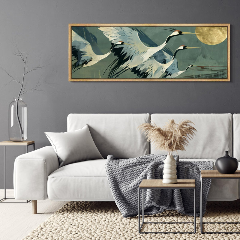 «Crane Heron Bird Elegant Cranes in Flight Birds», reproduction d'art moderne sur toile extra large, H 20 po x l 60 po