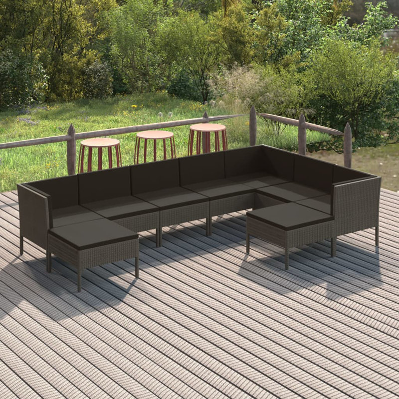 Lawenda Sectional Seating Group with Cushions, Gray, Black/Oak, 9Pcs: 7 Chairs, 2 Ottoman