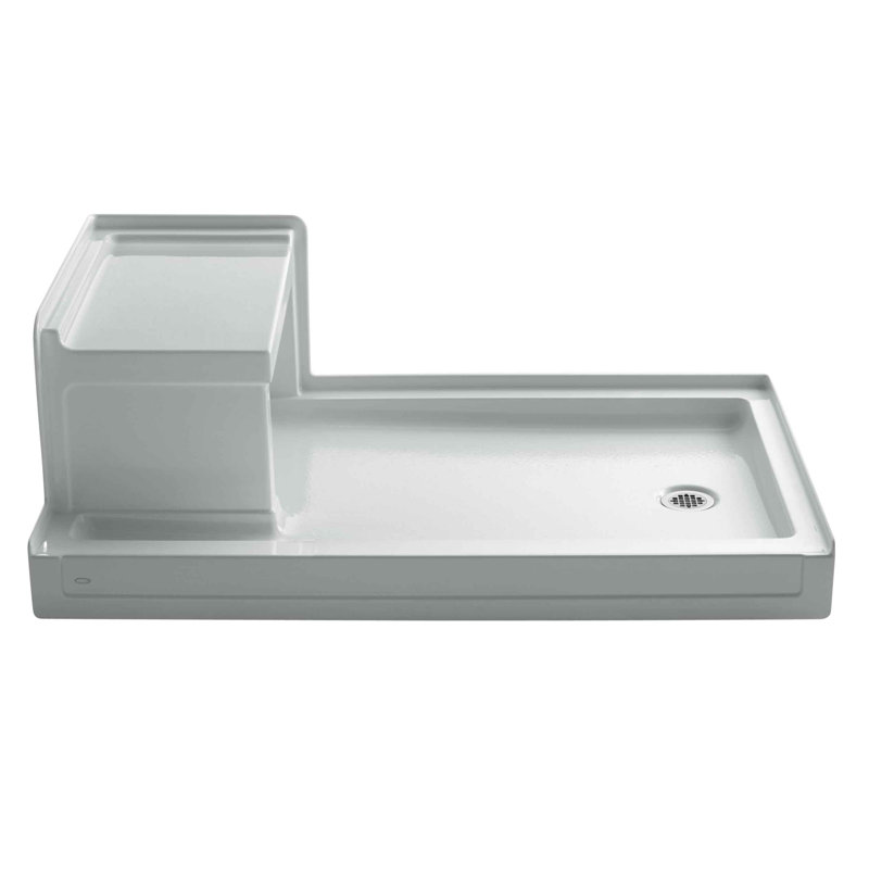 Tresham 60" x 36" Single Threshold Right-Hand Drain Shower Base with Integral Left-Hand Seat, Ice Grey
