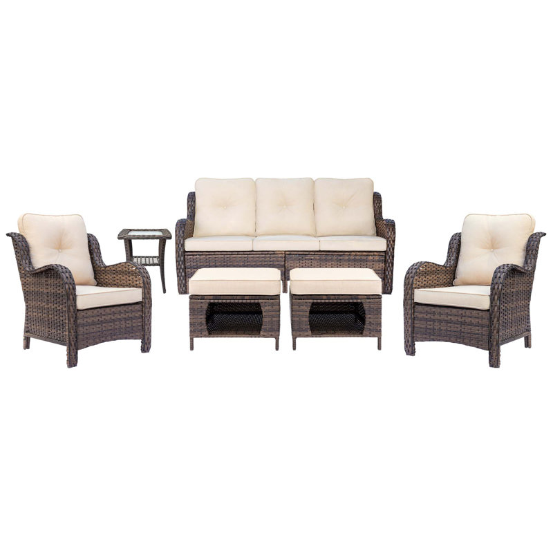 Wicker Sofa Seating Group With Cushions, Brown