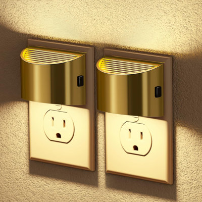 Semi-Circular Metal Plated Plug-In Night Light With Light Sensor, 3000K, 3-Level Dimmer, Memory