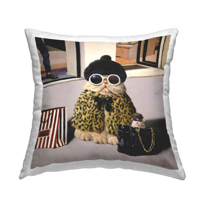 Sassy Glam Cat Designer Fashion Couture Handbag Decorative Printed Throw Pillow By Lucia Heffernan