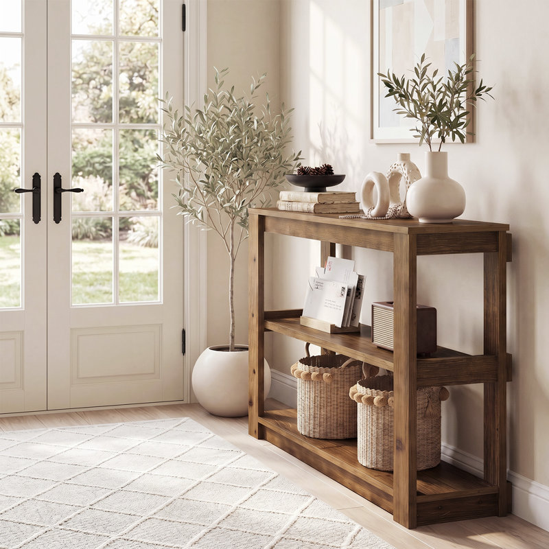 41.34 cm W Solid Wood Top Console Table