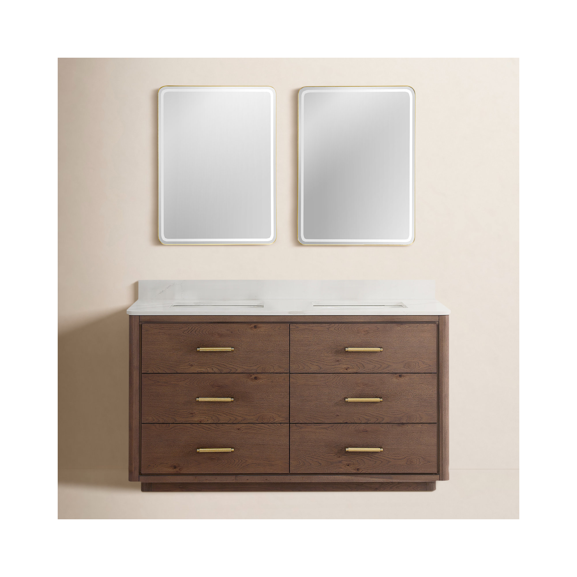 Porto 60'' Double Bathroom Vanity, Gold, Dark Brown Oak