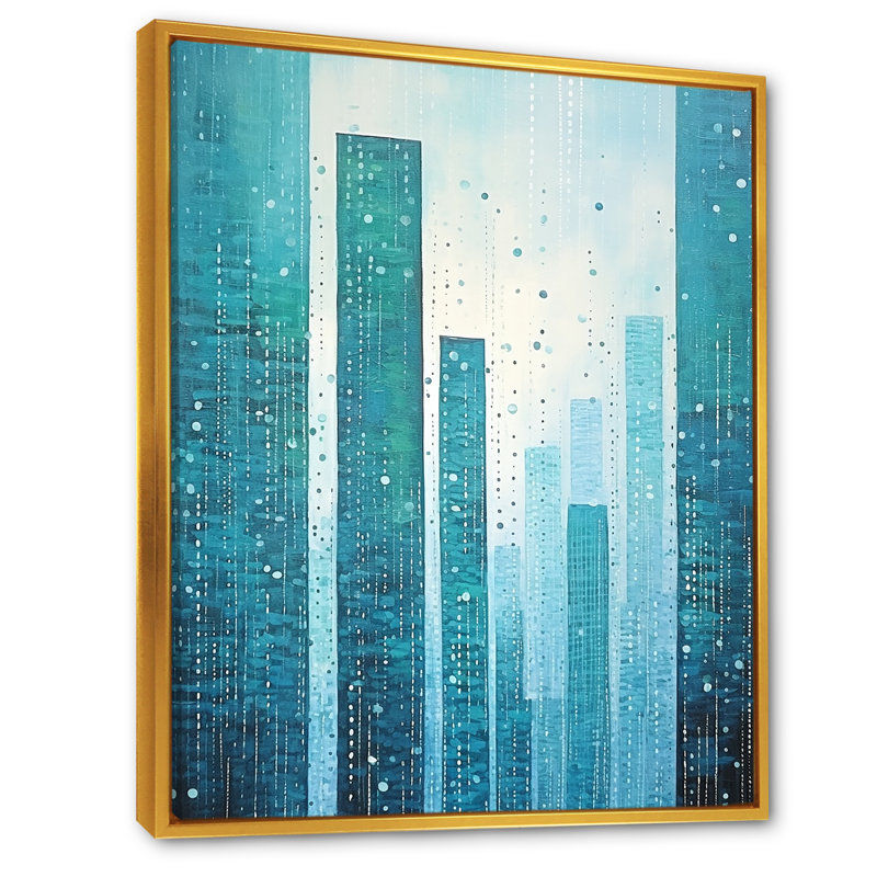 «Aqua Blue Ascent Skycrapers Harmony» sur impression sur toile, Cadre flottant doré, H 44 po x l 34 po x P 1,5 po
