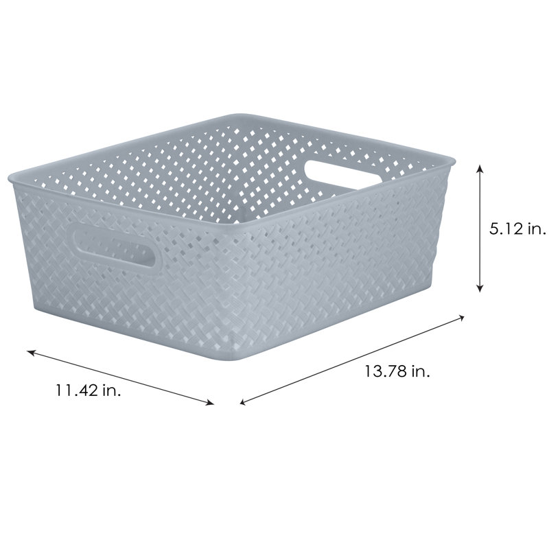 Gray Rectangular Resin Wicker Storage Bin Set