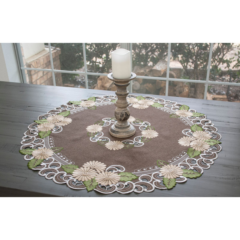 Roxbury Embroidered Gold Daisy on Brown Table Topper (33" Round)