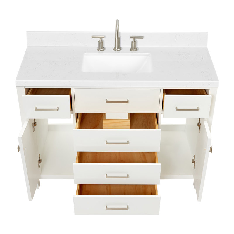 Abbate 4_ARIEL Bristol Single Sink Bathroom Vanity with Carrara White Quartz, White, 48"