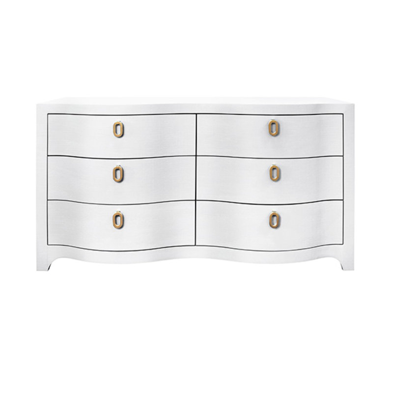 Commode courbée à six tiroirs en lin, Blanc