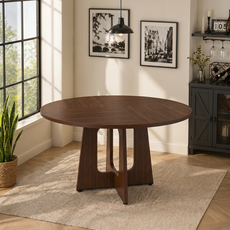 Table de salle à manger 47,2 "en bois massif Farmoud Roud avec piédestal en croix pour 4 à 6 personnes