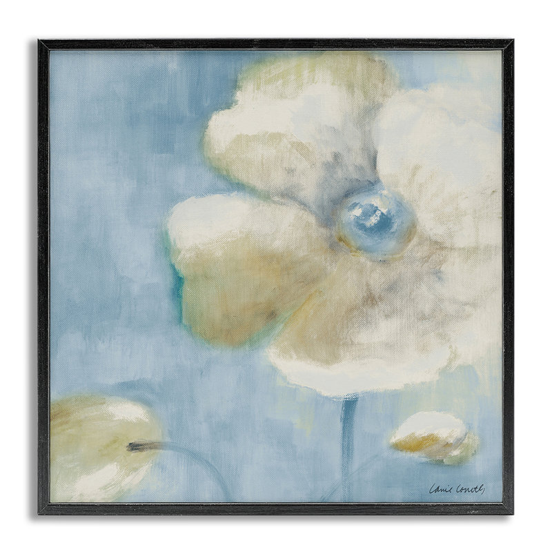 Fleur blanche sur fond bleu, estampe numérique par Lanie Loreth, Estampe numérique Farmhouse, H 24 po x l 24 po