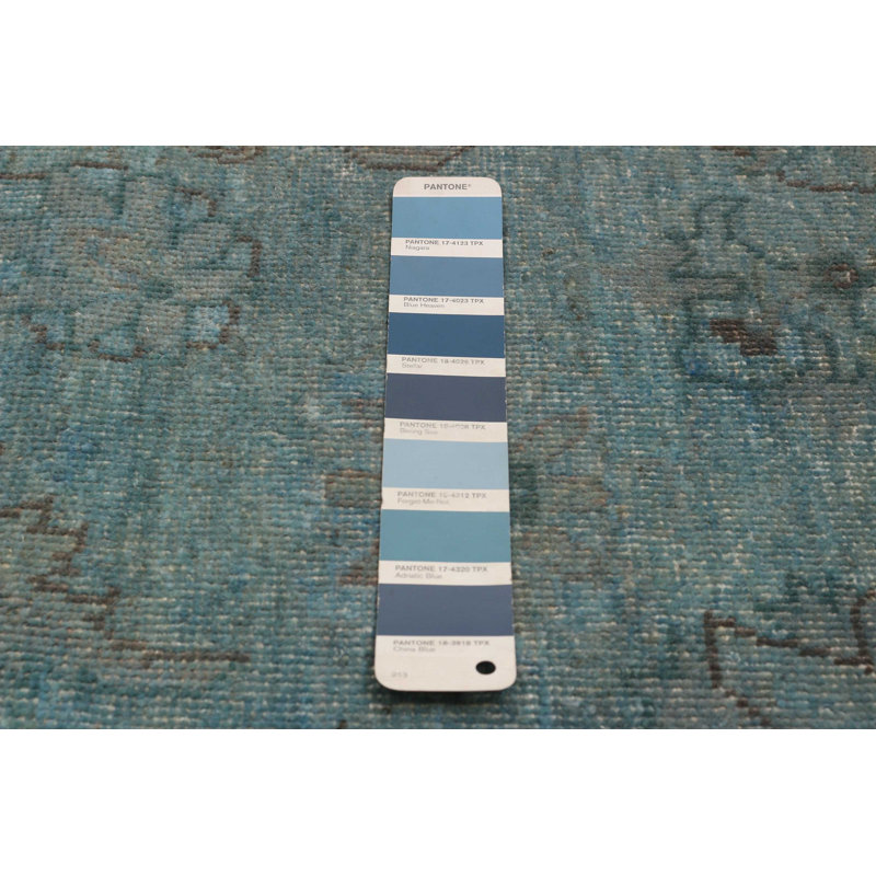 Tapis bleu noué à la main unique 8 pi 0 po x 9 pi 8 po