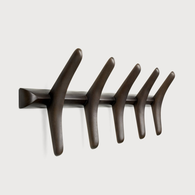 Pi 5 - Hook Wall Mounted Coat Rack, Varnish Dark Brown Tainted