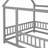 Floor Wooden Bed With House Roof Frame, Fence Guardrails