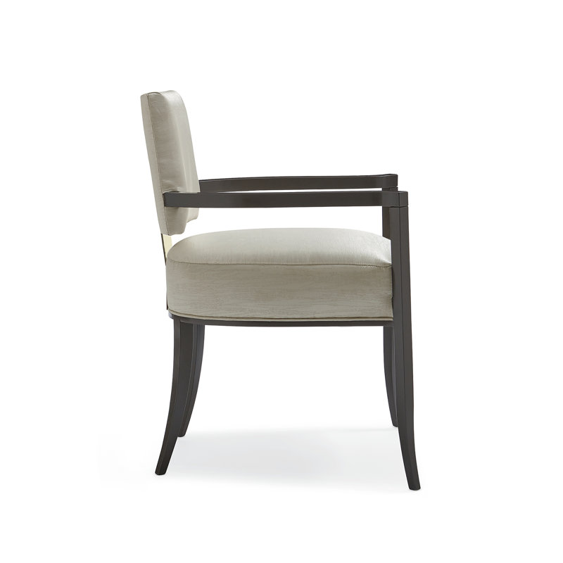Reserved Seating Upholstered Arm Chair, Light Yellow, Bronze/Gold