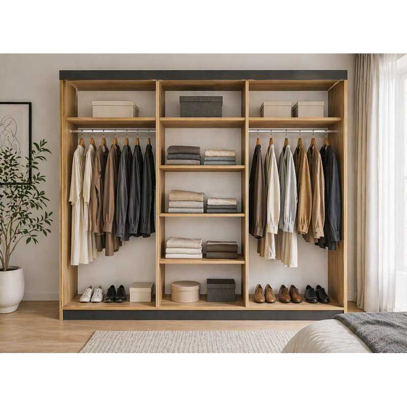 Amalberga 3 Door Solid + Manufactured Wood Wardrobe, Natural