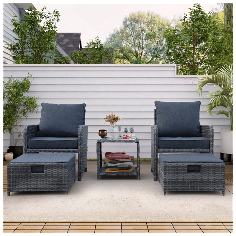 Ensemble de meubles d'extérieur en osier de 5 pièces avec chaises repose-pieds pour conversation avec balcon pour piscine
