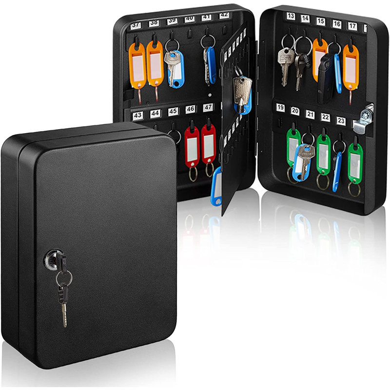 Black Steel Wall-Mount Key Cabinet with Key Lock