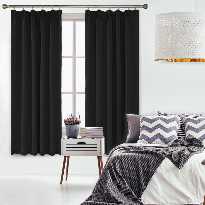 Farhod Blackout Curtain Pair, Black, 132cm Width x 183cm Drop
