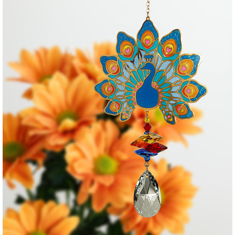 Multicolored Stained Glass Peacock Crystal Wind Chime