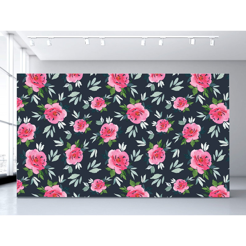 Simoney Peonies Floral Vinyl Wallpaper Roll by Jamie Graney, Navy/Pink