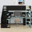 Lit mezzanine innovant avec bureau, tablettes, panneau perforé et escalier de rangement-533127787-533127789