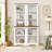 Walnut-Accent Curved Display Bookshelf — White Freestanding Two-Piece Open High Cabinet For The Living Room