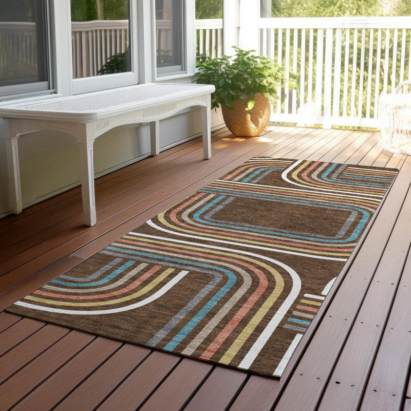 Machine Washable Indoor/Outdoor Chantille ACN2535 Geometric Rug, Runner 2'3" x 7'6", Chocolate
