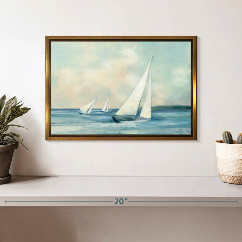 Voiliers au lever du soleil, Cadre flottant doré, 13 po x 9 po