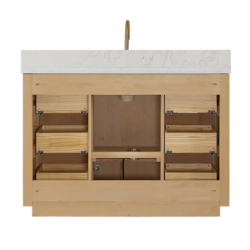 Adela 48'' Single Bathroom Vanity with Cultured Marble Top, White, Gold, Brown