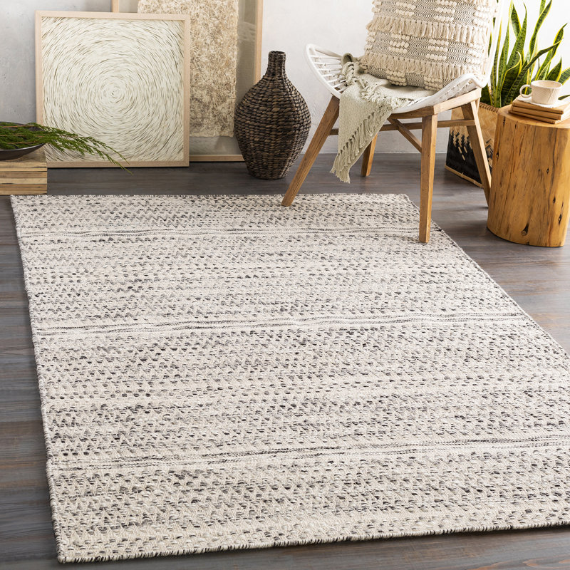 Moroccan Wool Hand Woven Area Rug, Beige/Grey/Black, Rectangle 152 x 228 cm