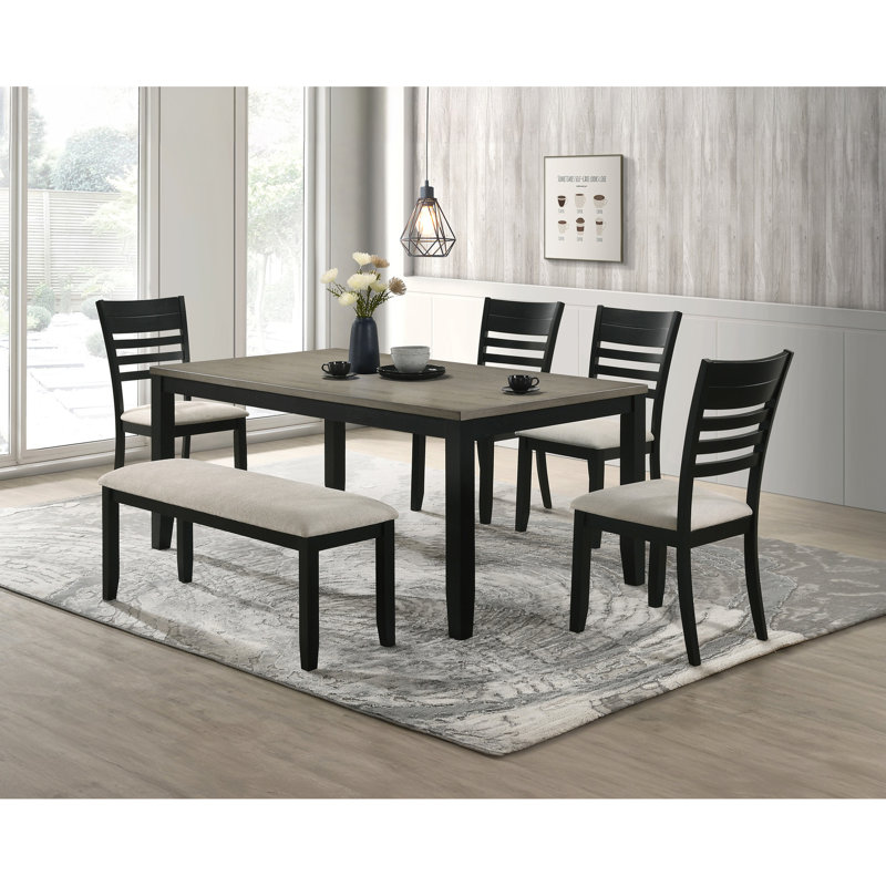 Banc contemporain gris-noir pour espace de collation - Revêtement en tissu, style bois massif