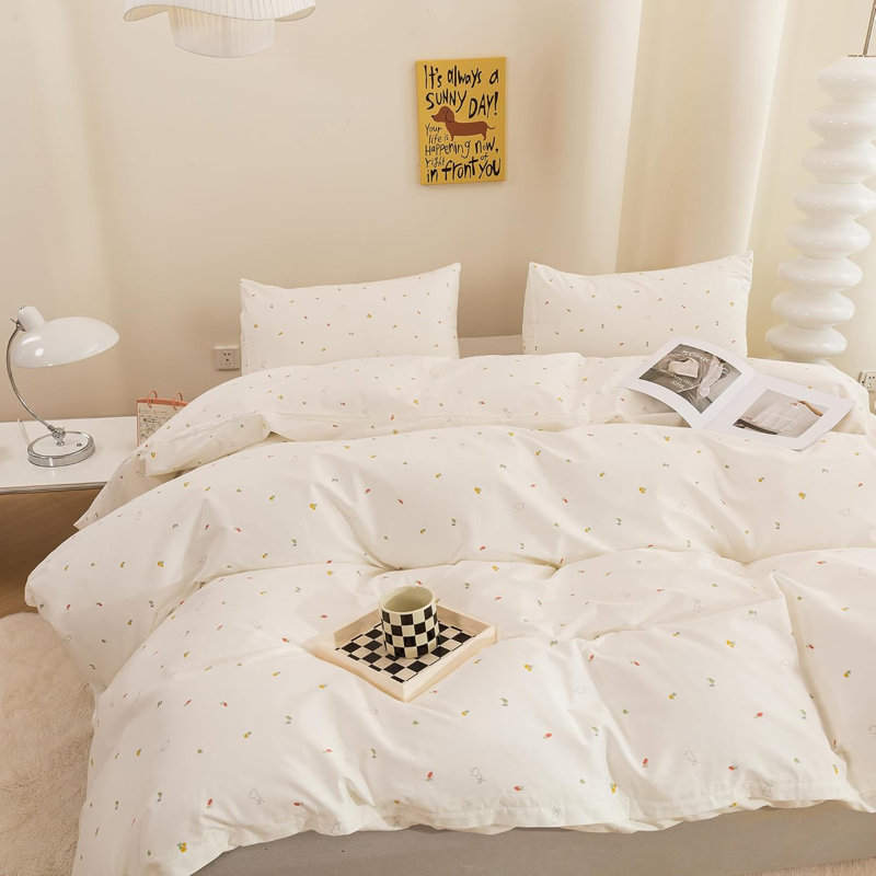 3 PCS Mini Rabbits Animal Pattern Duvet Cover Ultra Soft & Breathable Comforter Cover, Queen Duvet Cover + 2 Shams