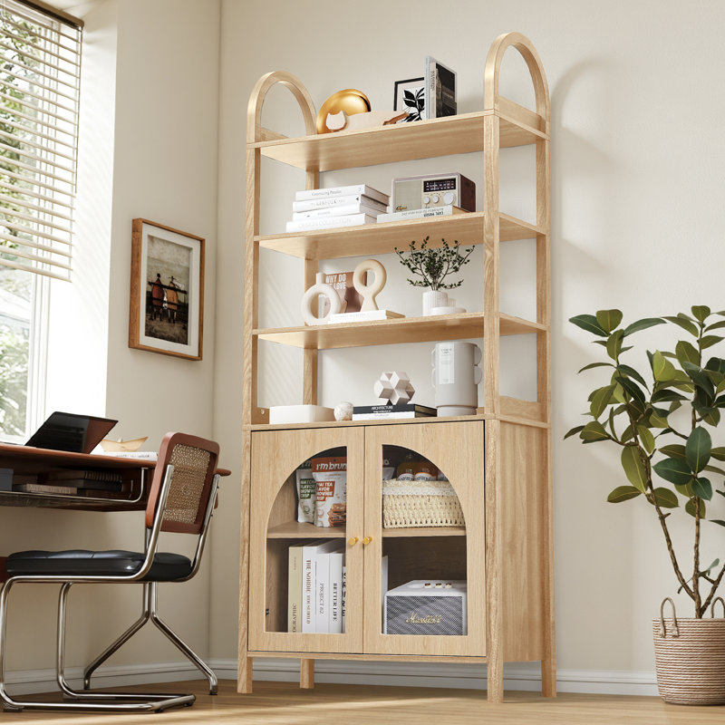 71'' H Arched 6-Tier Storage Bookcase, Natural