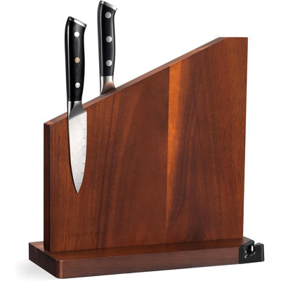 Bloc de couteaux magnétique en bois d'acacia double face avec aiguiseur intégré - porte-couteaux néodyme N45