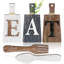 Planche à découper, ensemble de panneaux «Eat», art de cuisine suspendu, fourchette et cuillère, décoration murale rustique de style campagnard rustique, décor pour la cuisine et la maison (gris, blanc, brun)