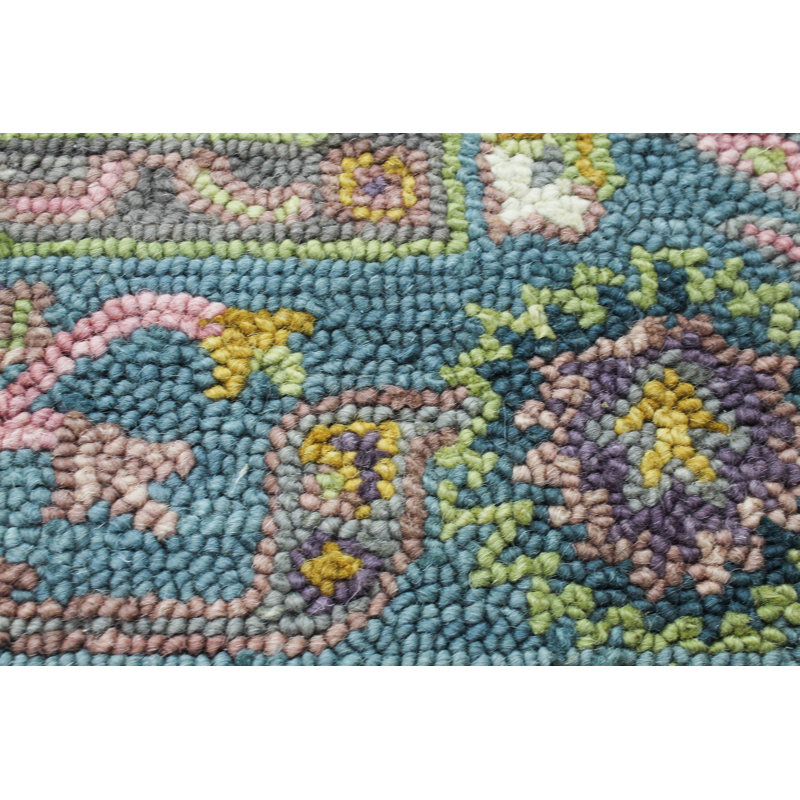Tapis bleu sarcelle en laine touffeté à la main Lonnie, Rectangle 8 pi 6 po x 11 pi 6 po