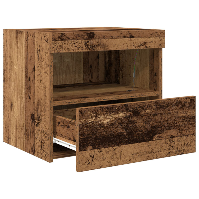 Bedside Cabinet With LED Lights 50X40x45 Cm, Old Wood