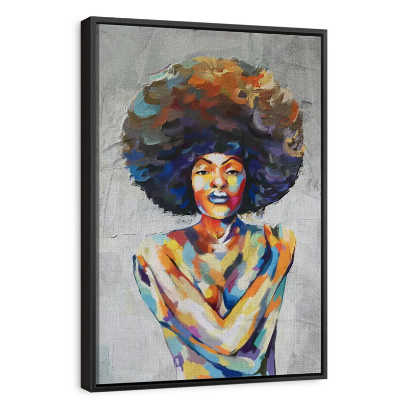 Portrait abstrait, huile, 25 po x 37 po, Cadre flottant noir