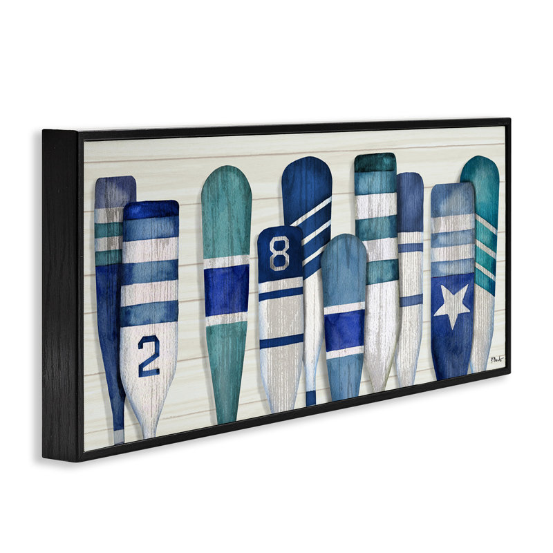 Port Oars Nautical Blue Patterns par Paul Brent - Peinture sur bois, H 13 po x l 30 po x P 1,5 po