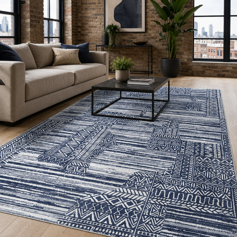 Abstract Cotton and Chenille Flatweave Area Rug, 160 cm round