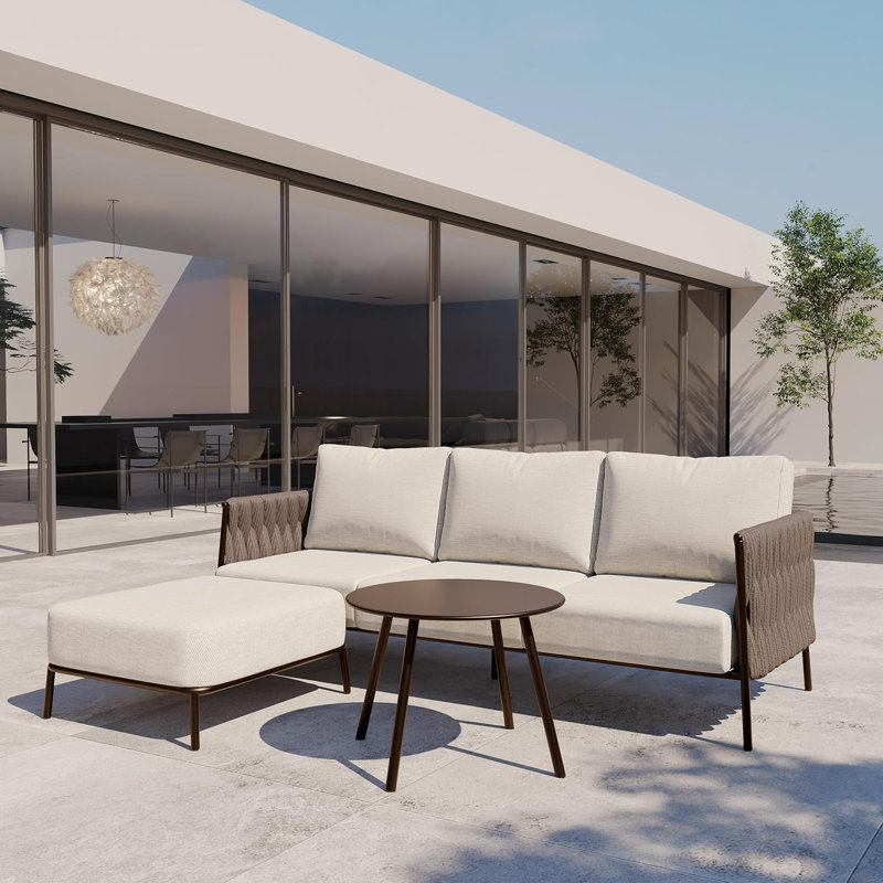 Ensemble de canapé modulaire d'extérieur pour 3 personnes avec table basse ronde
