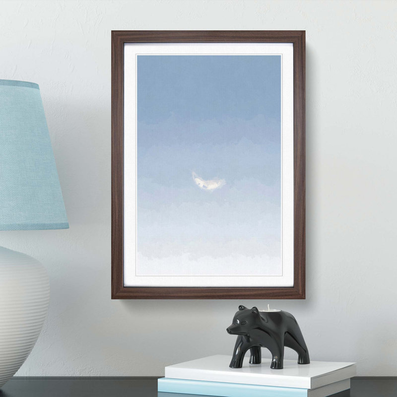 Crescent Moon in a Blue Sky in Abstract - Picture Frame Graphic Art Print, 36cm H x 27cm W x 2cm D, Walnut Framed