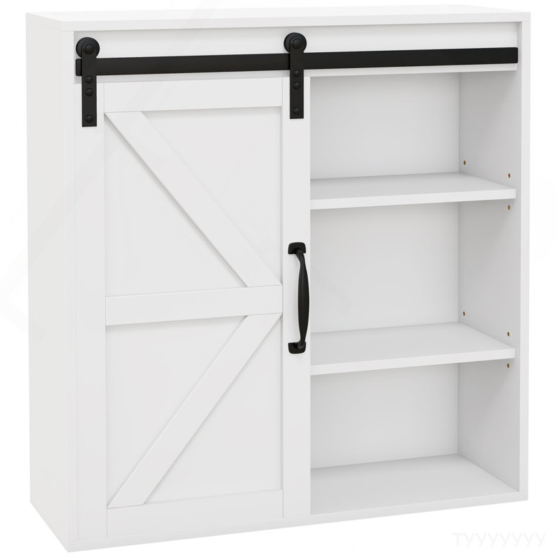 Kleankin Farmhouse Bathroom Wall Cabinet, Medicine Cabinet With Sliding Barn Door And Adjustable Shelf, Over The Toilet Cabinet, White