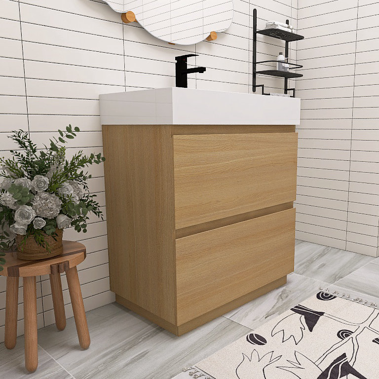 Meuble-lavabo simple 30 po avec plateau en résine Kayloni, Beige