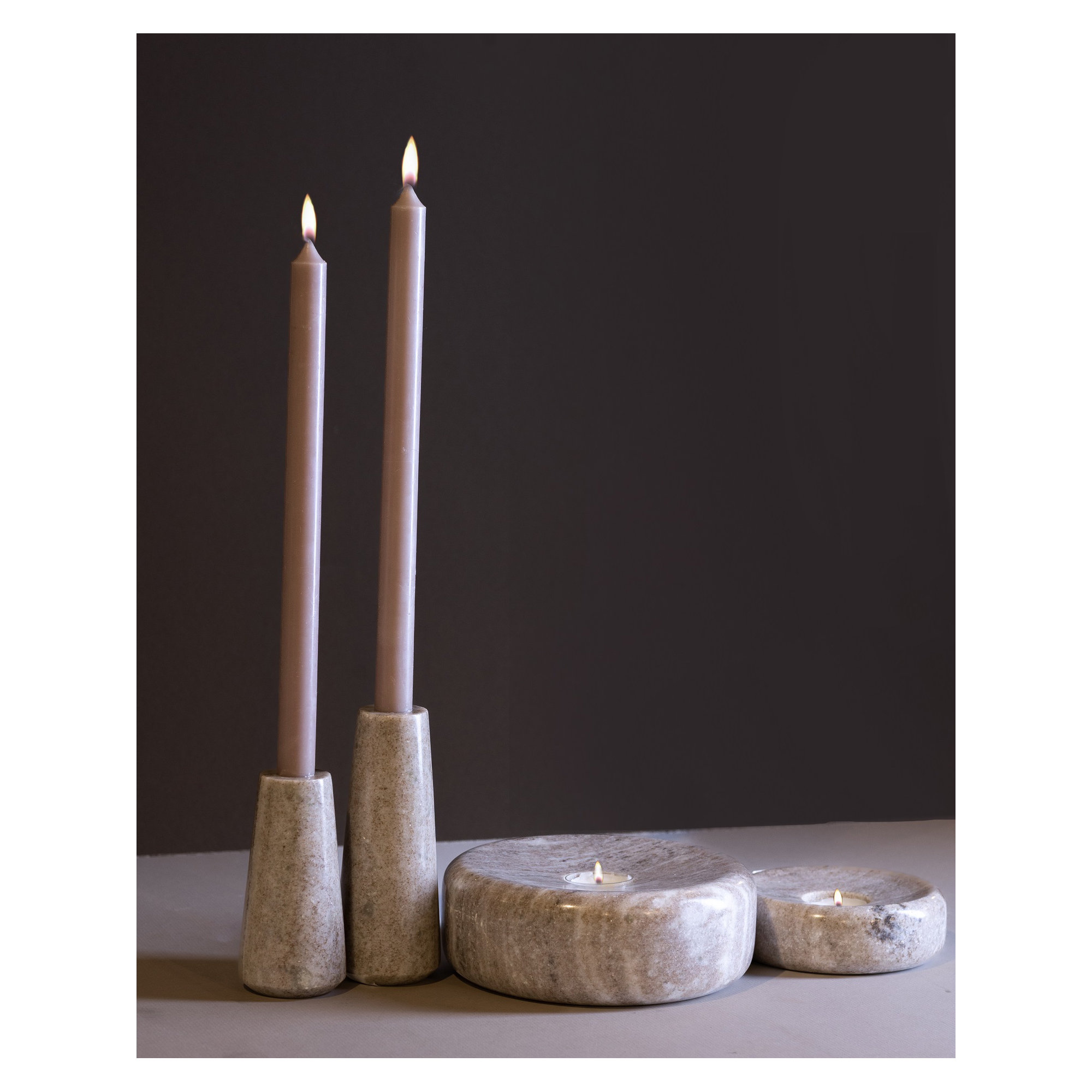 Tellis Set Of 2 White/Brown Marble Taper Candle Holders