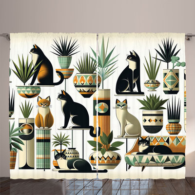 Ambesonne Curtains 2 Panel Set, Boho Ethnic Animal Botanocal, Black Ginger Mint Green -  p_429911_108x63