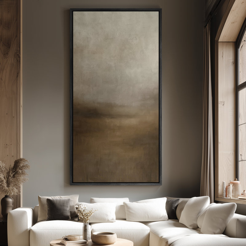 Grande toile murale encadrée, impressions abstraites de paysage minimaliste brun neutre - 60 po x 30 po, H 60 po x l 30 po