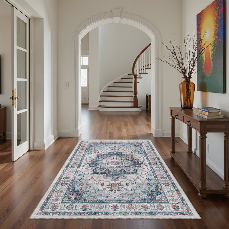 Tapis antidérapant Malila, Bleu, Rectangulaire 3 pi x 5 pi