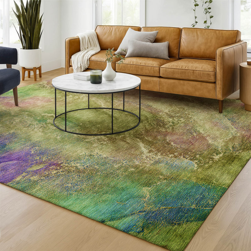 Premium Machine Washable Mayfield AMF2308 Abstract Rug, Green, 10' x 14'